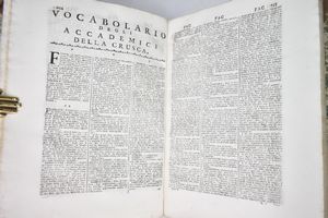 [Accademia della Crusca] VOCABOLARIO DEGLI ACCADEMICI DELLA CRUSCA. EDIZIONE SECONDA VENETA ACCRESCIUTA DI MOLTE VOCI RACCOLTE DAGLI AUTORI APPROVATI DALLA STESSA ACCADEMIA. VOLUME PRIMO-QUINTO. Venezia, 1763, appresso Francesco Pitteri.  - Asta Libri Rari & Manoscritti del XVI Secolo - Associazione Nazionale - Case d'Asta italiane