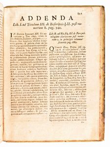 [Diritto canonico] Maschat, Remigius & Giraldi, Ubaldo : Institutiones Canonicae. Roma 1757, per Octavium Puccinelli, 1757  - Asta Libri Rari & Manoscritti del XVI Secolo - Associazione Nazionale - Case d'Asta italiane