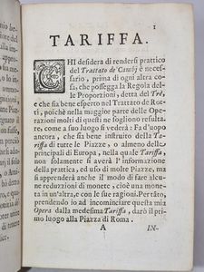 Conti, Alessandro : TRATTATO DE CAMBJ, RAGGUAGLI E COMMISSIONI. COMPOSTO DAL P. ALESSANDRO MARIA DI S. MATTEO ROMANO. Roma, 1726, nella Stamperia di S. Michele.  - Asta Libri Rari & Manoscritti del XVI Secolo - Associazione Nazionale - Case d'Asta italiane