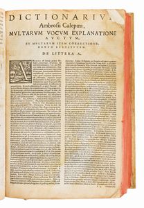 Calepino, Ambrogio : Dictionarium, ... Additamenta Pauli Manutii. & Dittionario di tutte le voci italiane usate da migliori scrittori. Venetiis Beuilacquam, 1568  - Asta Libri Rari & Manoscritti del XVI Secolo - Associazione Nazionale - Case d'Asta italiane