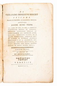 Lotto di 4 opere di medicina e farmacologia. Pharmacopoeia Collegii regalis medicorum Londinensis, 1784. - Frank, Johann Peter : De curandis hominum morbis 1794. - Plenck, Joseph Jakob : Elementi di medicina e chirurgia forense 1797. - Pilla, N. :  Introduzione alla teoria del moto universale. Napoli, 1818  - Asta Libri Rari & Manoscritti del XVI Secolo - Associazione Nazionale - Case d'Asta italiane