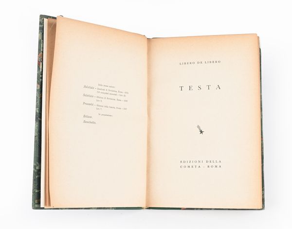 Libero De Libero - Testa - Edizioni della Cometa, 1938  - Asta Libri Antichi e Stampe - Associazione Nazionale - Case d'Asta italiane