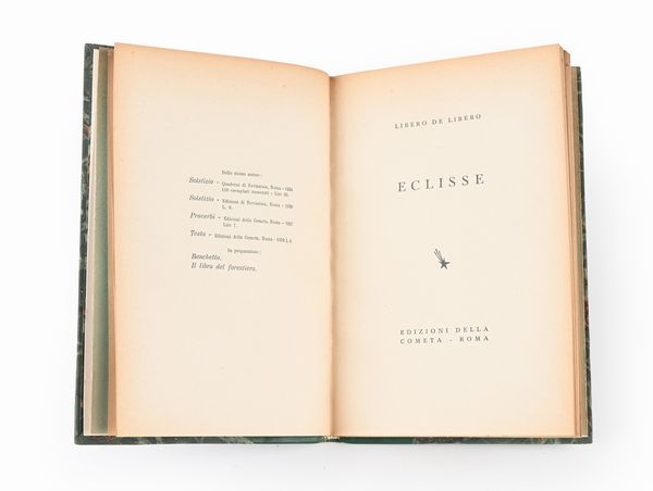 Libero de Libero - Eclisse - Edizioni della Cometa - Tiratura limitata a 300 esemplari, 1940  - Asta Libri Antichi e Stampe - Associazione Nazionale - Case d'Asta italiane