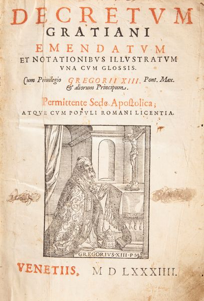 CORPUS JURIS CANONICI - Decretum Gratiani Emendatum et notationibus illustratum una cum glossis Cum Privilegio Gregorii XIII Pont. Max. & aliorum Principum Permittente Sede Apostolica; atque cum Populi Romani licentia. - Clementis Papae V Constitutiones suae integritati restitutae Cum privilegio Geregorii XIII Pont. Max. - Liber Sextus Decretalium D. Bonifacii Papae VIII suae integritati. - Extravagantes tum viginti D. Ioannis Papae XXII Tum Communes Suae integritati una cum glossis restitutae.  - Asta Libri Antichi e Stampe - Associazione Nazionale - Case d'Asta italiane