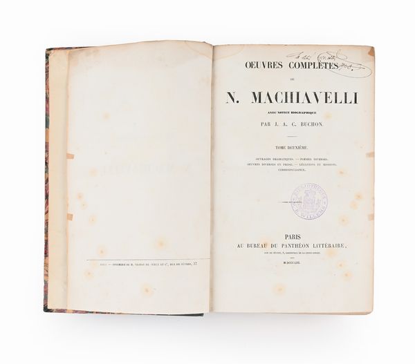 Oeuvres completes de N. Machiavelli, Buchon  - Asta Libri Antichi e Stampe - Associazione Nazionale - Case d'Asta italiane