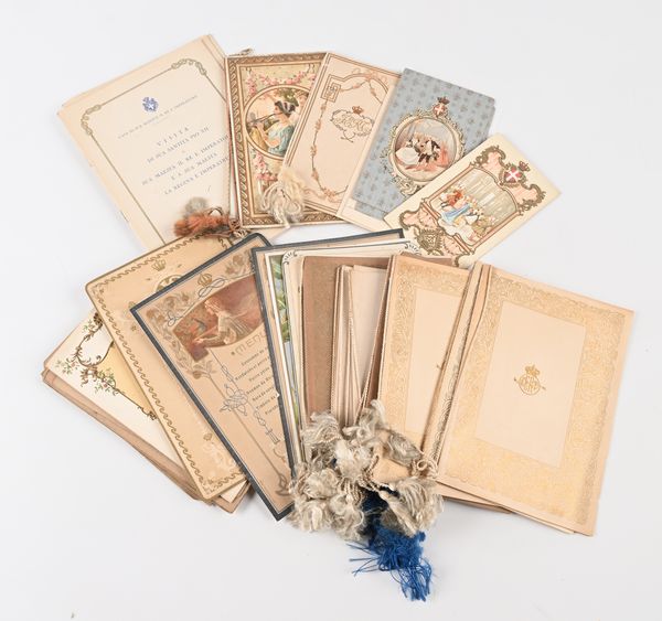 Lotto Menù, Ricevimenti e Carnet delle danze di Casa Savoia dalla fine del XIX secolo al 1936 e 2 protocolli interni per la visita di papa Pio XII al Quirinale il 28.12.1939  - Asta Libri Antichi e Stampe - Associazione Nazionale - Case d'Asta italiane