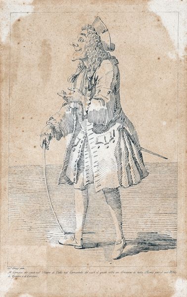 Pier Leone Ghezzi : Il Carnacci che cantò nel Teatro di Valle nel Carnevale del 1738  - Asta Libri Antichi e Stampe - Associazione Nazionale - Case d'Asta italiane