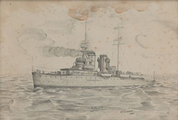 A. R. Dodson - Disegno a matita raffigurante un incrociatore da guerra della marina inglese  - Asta Libri Antichi e Stampe - Associazione Nazionale - Case d'Asta italiane