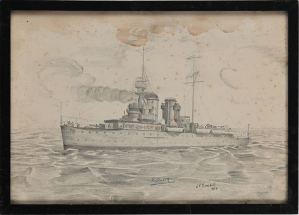 A. R. Dodson - Disegno a matita raffigurante un incrociatore da guerra della marina inglese  - Asta Libri Antichi e Stampe - Associazione Nazionale - Case d'Asta italiane