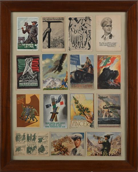 2 quadri con cartoline di propaganda I e II Guerra mondiale  - Asta Libri Antichi e Stampe - Associazione Nazionale - Case d'Asta italiane