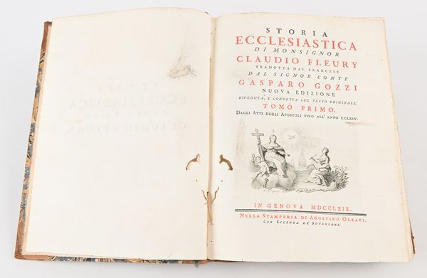 Claudio Fleury - Storia ecclesiastica tradotta dal francese dal signor Conte Gasparo Gozzi. Nuova edizione riveduta e corretta; Continuazione della Storia ecclesiastica e Giustificazione de' discorsi e della Storia ecclesiastica  - Asta Libri Antichi e Stampe - Associazione Nazionale - Case d'Asta italiane