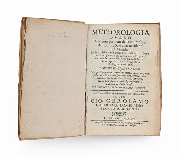 Guglielmo Vaticinij perpetui della mutatione de' tempi, & d'altri accidenti del Mondo Dedotti dalle varie Impressioni dell'Aere. Dalle diverse Apparenze del Cielo. Dalle proprietà naturali, & occulte dell'Acque, e della Terra. Da Corpi perfetti, imperfetti, e misti, che si generano in esse. Distinti in quattro libri  - Asta Libri Antichi e Stampe - Associazione Nazionale - Case d'Asta italiane