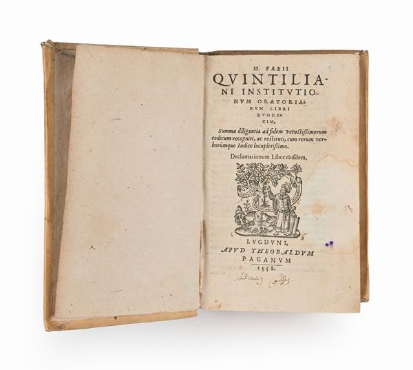 M. Fabii Quintiliani - Institutionum Oratoriarum libri duodecim Summa diligentia ad fidem vetustissimorum codicum recogniti ac restituti, cum rerum verborumque Indice locupletissimo. Declamationum Liber eiusdem  - Asta Libri Antichi e Stampe - Associazione Nazionale - Case d'Asta italiane