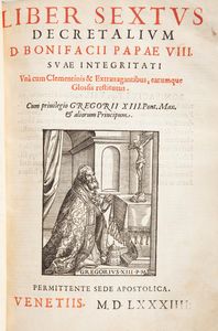 CORPUS JURIS CANONICI - Decretum Gratiani Emendatum et notationibus illustratum una cum glossis Cum Privilegio Gregorii XIII Pont. Max. & aliorum Principum Permittente Sede Apostolica; atque cum Populi Romani licentia. - Clementis Papae V Constitutiones suae integritati restitutae Cum privilegio Geregorii XIII Pont. Max. - Liber Sextus Decretalium D. Bonifacii Papae VIII suae integritati. - Extravagantes tum viginti D. Ioannis Papae XXII Tum Communes Suae integritati una cum glossis restitutae.  - Asta Libri Antichi e Stampe - Associazione Nazionale - Case d'Asta italiane