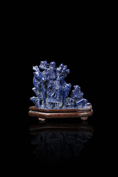 LAPISLAZZULI : Gruppo in lapislazzuli raffigurante saggio su cervo e ragazzo  Cina  dinastia Qing  XIX Sec. 13x16 cm  - Asta Arte Orientale - Associazione Nazionale - Case d'Asta italiane
