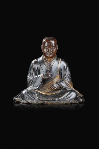 BUDDHA : Buddha in legno laccato seduto nella posizione del loto  Giappone  XIX Sec. 29x32 cm  - Asta Arte Orientale - Associazione Nazionale - Case d'Asta italiane