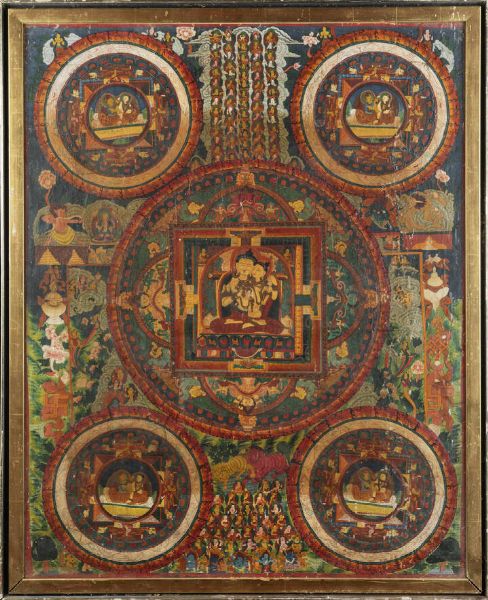 TANGKA : Tangka dipinto su seta rappresentante mille divinit  Tibet  XIX Sec.  98x78 cm  - Asta Arte Orientale - Associazione Nazionale - Case d'Asta italiane