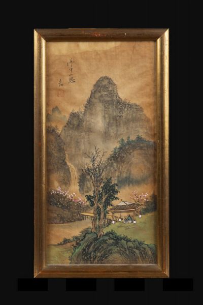 QUADRETTO : Quadretto dipinto su seta rappresentante paesaggio montano  Cina  dinastia Qing  XX Sec. 44x24 cm  - Asta Arte Orientale - Associazione Nazionale - Case d'Asta italiane