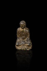 BUDDHA - Piccolo Buddha in bronzo dorato seduto nella posizione del loto  Cina  dinastia Qing  XVIII Sec. 11 5x6 cm