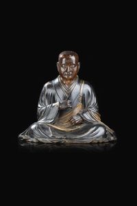 BUDDHA - Buddha in legno laccato seduto nella posizione del loto  Giappone  XIX Sec. 29x32 cm