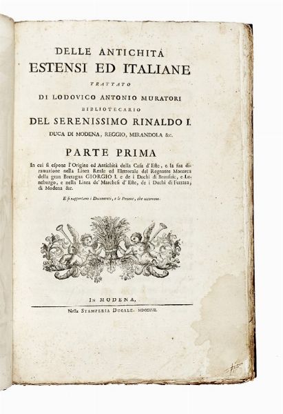 LODOVICO ANTONIO MURATORI : Delle antichità estensi ed italiane [...]. Parte prima [-seconda].  - Asta Libri, Autografi e Manoscritti - Associazione Nazionale - Case d'Asta italiane
