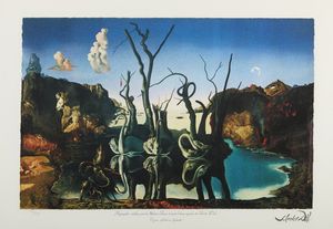 DALI' SALVADOR (1904 - 1989) - CYGNES RéFLéCHIS EN ELEPHANTS