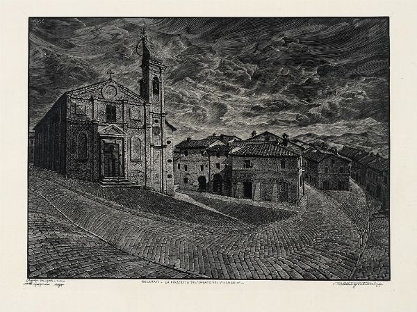 ATTILIO GIULIANI : Recanati - La piazzetta del  - Asta Arte Antica, Moderna e Contemporanea - Associazione Nazionale - Case d'Asta italiane
