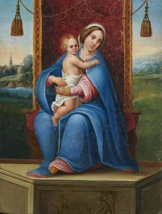 ARTISTA VENETO DEL XVI SECOLO - Nello stile di. Madonna con Bambino in trono