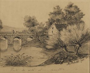 MORBELLI ANGELO (1853 - 1919) - Attribuito a. Il ponte