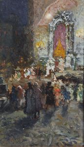 JORIS PIO (1843 - 1921) - Attribuito a. Processione notturna sul sagrato