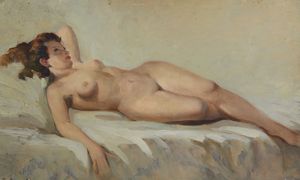 GUARLOTTI GIOVANNI (1869 - 1954) - Nudo femminile (fronte) - Galline (retro)