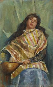 BIONDI NICOLA (1866 - 1929) - Ragazza con mandolino