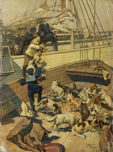 PELLEGRINI RICCARDO (1863 - 1934) - Il salvataggio dei cani