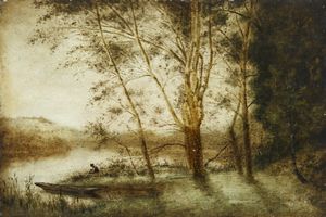 ROSSANO FEDERICO (1835 - 1912) - Veduta lacustre con personaggio