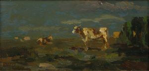 CIARDI BEPPE (1875 - 1932) - Attribuito a. Paesaggio con armenti