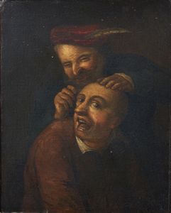 ARTISTA FIAMMINGO DEL XVII SECOLO - Un barbiere che cura un uomo