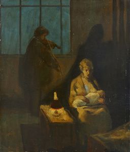 FILIPPELLI CAFIERO (1889 - 1973) - Maternità e violinista