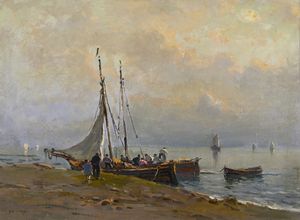 DE CORSI NICOLA (1882 - 1956) - Pescherecci presso la spiaggia