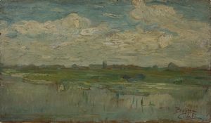 CIARDI BEPPE (1875 - 1932) - Attribuito a. Paesaggio lacustre