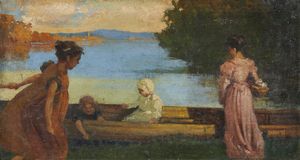 BESNARD ALBERT (1849 - 1934) - In riva al lago