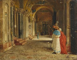 LESSI TITO (1858 - 1917) - Attribuito a. Ingresso della Basilica di San Marco a Venezia