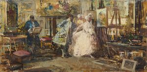 LESSI TITO (1858 - 1917) - Attribuito a. Lo studio del pittore