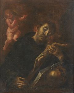 ARTISTA DEL XVII-XVIII SECOLO - San Francesco in adorazione del Crocifisso