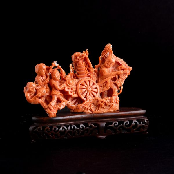 Figura in corallo raffigurante personaggi venditori, Cina, XIX secolo  - Asta Fine Asian Works of Art - Associazione Nazionale - Case d'Asta italiane