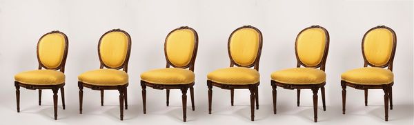 Sei sedie Luigi XVI in legno di noce intagliato  - Asta Incanti d'Arte - Associazione Nazionale - Case d'Asta italiane