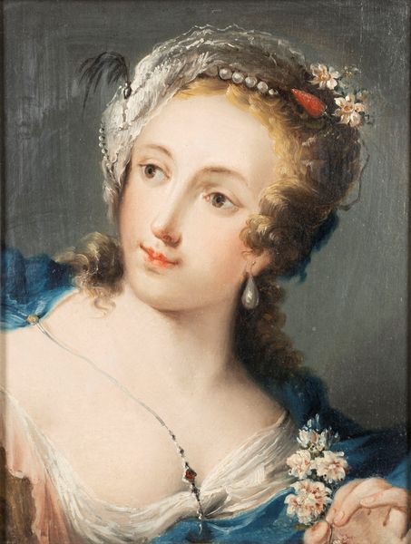 Scuola veneta, fine secolo XVIII - inizi secolo XIX : Ritratto di gentildonna con fiori  - Asta Incanti d'Arte - Associazione Nazionale - Case d'Asta italiane