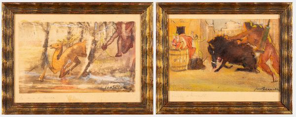 Giovanni Barrella : La cerva di Cerinea; Il cinghiale di Erimanto  - Asta Incanti d'Arte - Associazione Nazionale - Case d'Asta italiane