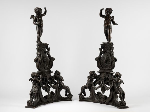 Coppia di grandi alari in bronzo. Da un modello di NiccolÃ² Roccatagliata (Genova 1559-Venezia, 1629)  - Asta Incanti d'Arte - Associazione Nazionale - Case d'Asta italiane