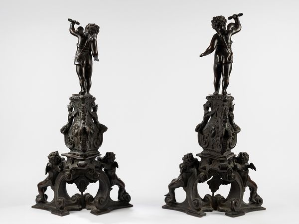 Coppia di grandi alari in bronzo. Da un modello di NiccolÃ² Roccatagliata (Genova 1559-Venezia, 1629)  - Asta Incanti d'Arte - Associazione Nazionale - Case d'Asta italiane