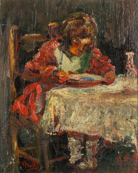 Scuola napoletana, secolo XIX : Fanciulla a tavola  - Asta Incanti d'Arte - Associazione Nazionale - Case d'Asta italiane